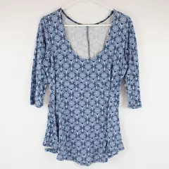 Unbranded Women's M Blue White Geometric 3/4 Sleeve Blouse