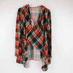 Kori America Red, Blue, Beige Flannel Open-Front Hooded Cardigan Women's M