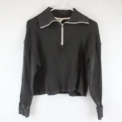 Universal Thread Waffle Knit Cropped Quarter Zip Gray Large 