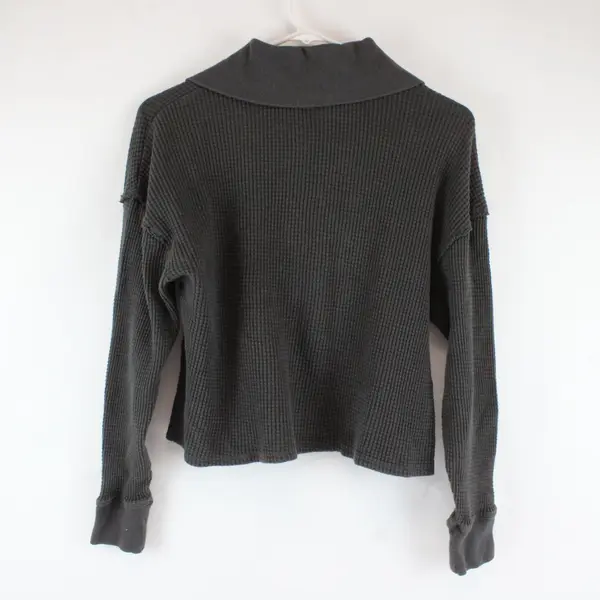Universal Thread Waffle Knit Cropped Quarter Zip Gray Large 