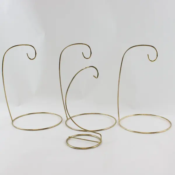 Lot of 4 (1 Mini) Brass Tone Wire Ornament Display Stands Hangers
