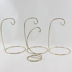 Lot of 4 (1 Mini) Brass Tone Wire Ornament Display Stands Hangers