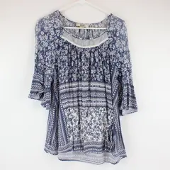 Vintage America Blues Blouse Blue and White Floral Size M