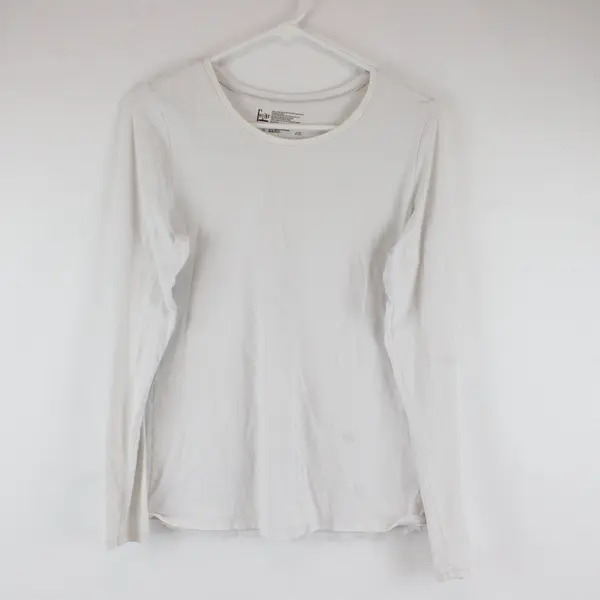 Felina Women's White Long Sleeve Cotton Modal Stretch Crew Neck Top L/G