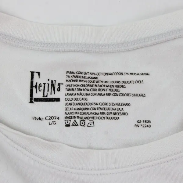 Felina Women's White Long Sleeve Cotton Modal Stretch Crew Neck Top L/G