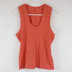Women Orange Ribbed Slim Fit Sleeveless Tank Top Unbranded Scoop Neck