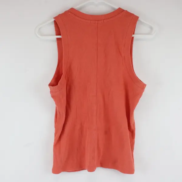 Women Orange Ribbed Slim Fit Sleeveless Tank Top Unbranded Scoop Neck