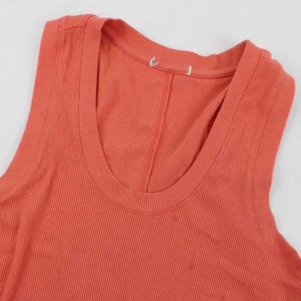 Women Orange Ribbed Slim Fit Sleeveless Tank Top Unbranded Scoop Neck