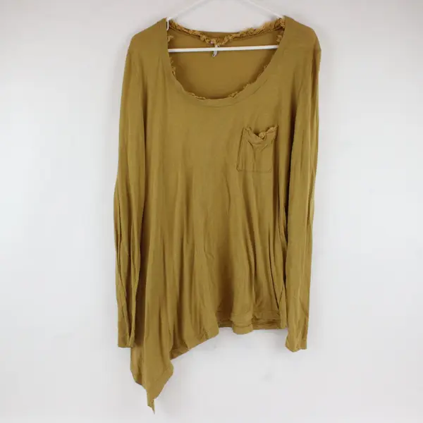 Splendid Womens Size Large Gold Mustard Long Sleeve Scoop Neck Top Lightweight