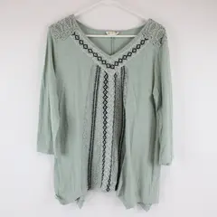Style & Co Petite PL Boho Tunic Top Black, White, Mint Embroidered 3/4 Sleeve 