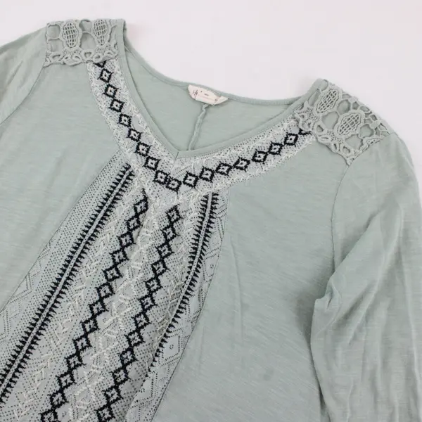 Style & Co Petite PL Boho Tunic Top Black, White, Mint Embroidered 3/4 Sleeve 
