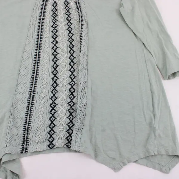 Style & Co Petite PL Boho Tunic Top Black, White, Mint Embroidered 3/4 Sleeve 
