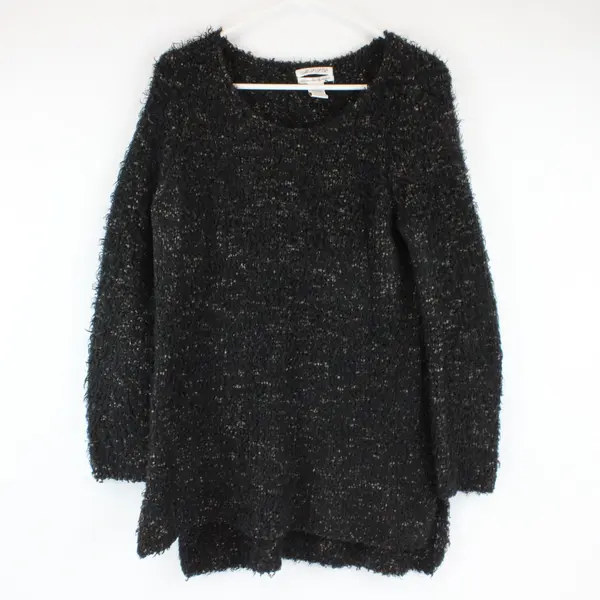 Max Studio Specialty Products Black and Brown Fuzzy Knit Sweater Comfy Chic Sz M