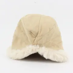 Khaki Beige Fluffy Bucket Hat Faux Fur Fleece Lined Women’s OS