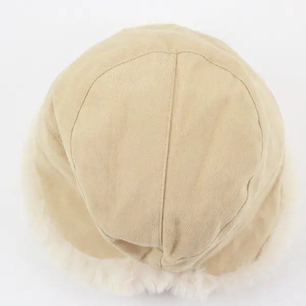 Khaki Beige Fluffy Bucket Hat Faux Fur Fleece Lined Women’s OS