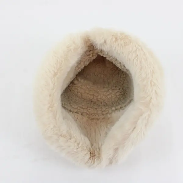 Khaki Beige Fluffy Bucket Hat Faux Fur Fleece Lined Women’s OS