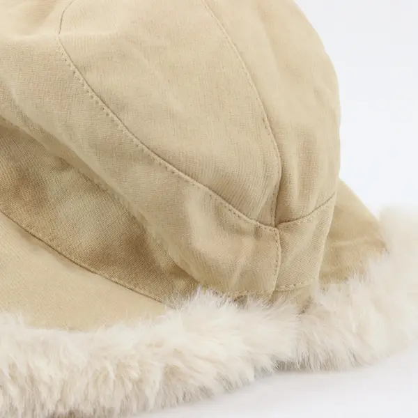 Khaki Beige Fluffy Bucket Hat Faux Fur Fleece Lined Women’s OS