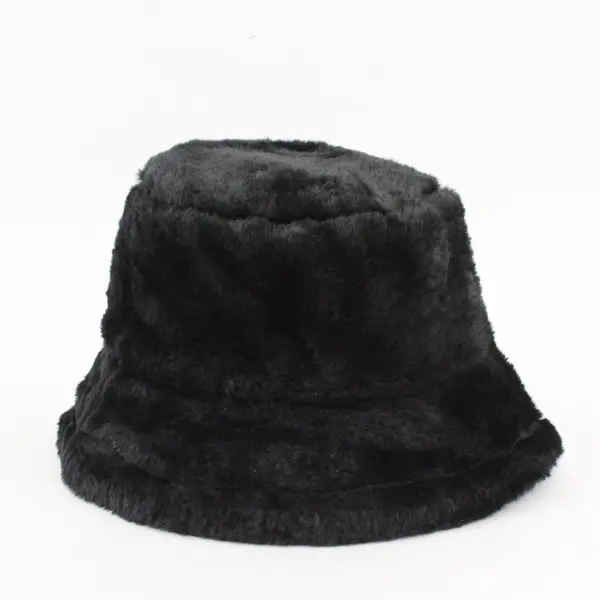 WInter Bucket Hat Womens OS Black Faux Fur Winter Adjustable Soft