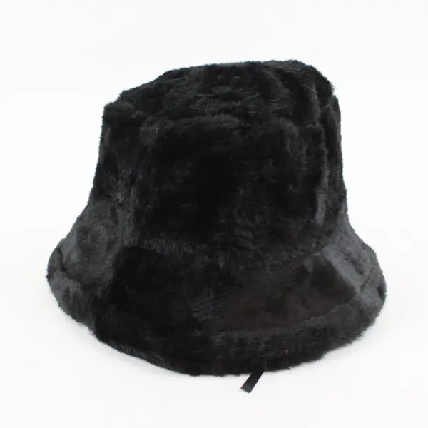 WInter Bucket Hat Womens OS Black Faux Fur Winter Adjustable Soft