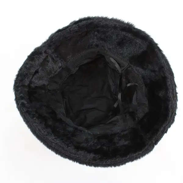 WInter Bucket Hat Womens OS Black Faux Fur Winter Adjustable Soft