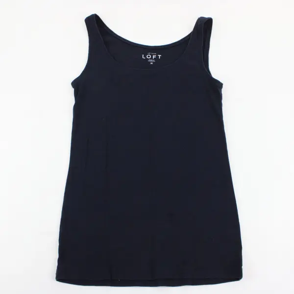 Ann Taylor LOFT M Women Navy Blue Round Neck Sleeveless Camisole Tank Top Cotton