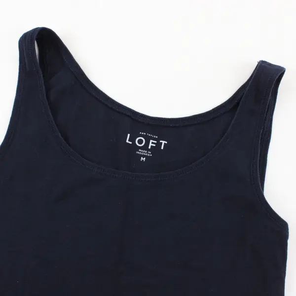 Ann Taylor LOFT M Women Navy Blue Round Neck Sleeveless Camisole Tank Top Cotton