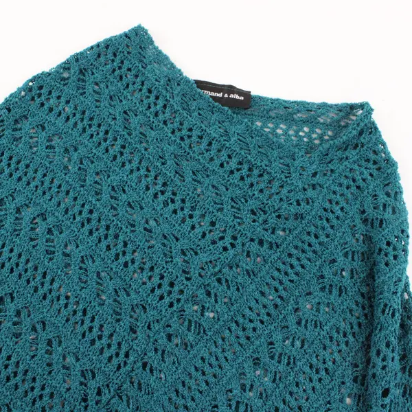 Armand & Alba Dark Teal Knit Poncho Shawl Fringe Boho Chic One Size