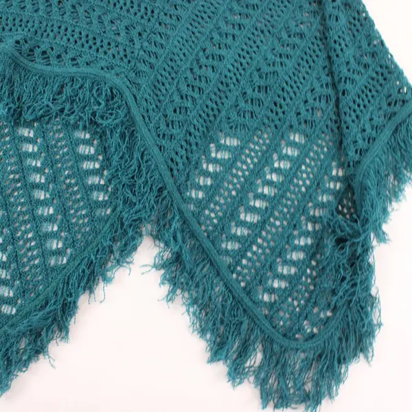 Armand & Alba Dark Teal Knit Poncho Shawl Fringe Boho Chic One Size