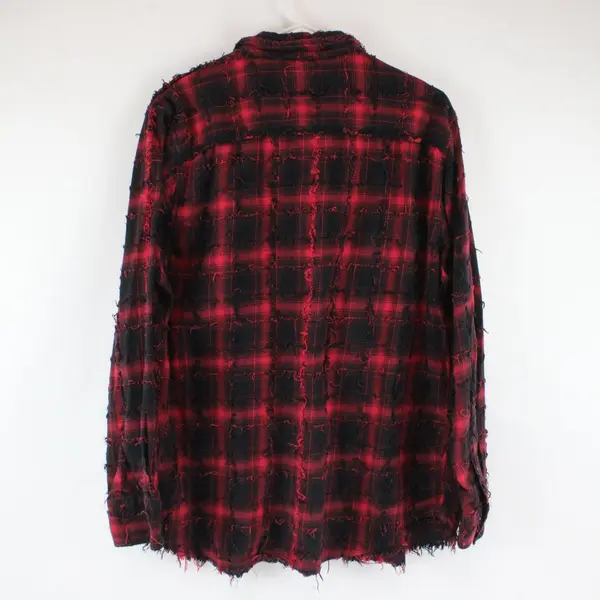 INC International Concepts Men's Distressed Plaid Flannel Shirt L Red Black