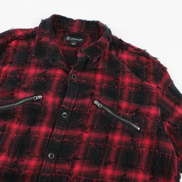 INC International Concepts Men's Distressed Plaid Flannel Shirt L Red Black