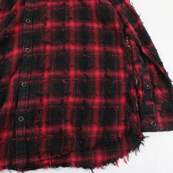 INC International Concepts Men's Distressed Plaid Flannel Shirt L Red Black