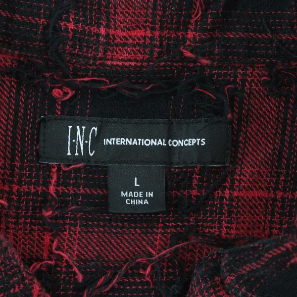 INC International Concepts Men's Distressed Plaid Flannel Shirt L Red Black