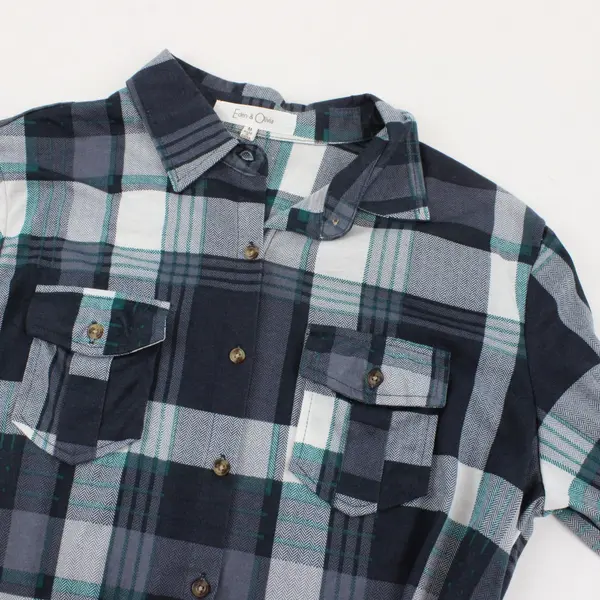 Eden & Olivia Womens Plaid Flannel Button-Up Shirt Medium Blue Teal White