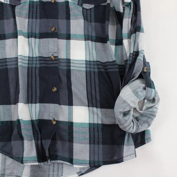 Eden & Olivia Womens Plaid Flannel Button-Up Shirt Medium Blue Teal White