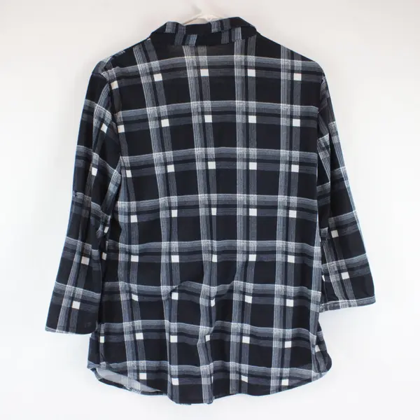 Eden & Olivia Womens Plaid Flannel Button Up Shirt Medium Black Gray White