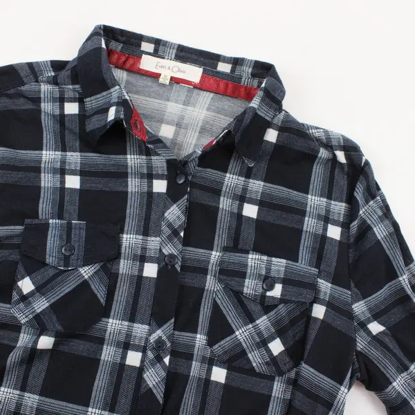 Eden & Olivia Womens Plaid Flannel Button Up Shirt Medium Black Gray White