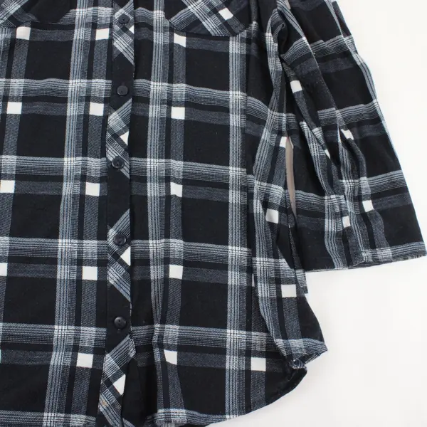 Eden & Olivia Womens Plaid Flannel Button Up Shirt Medium Black Gray White