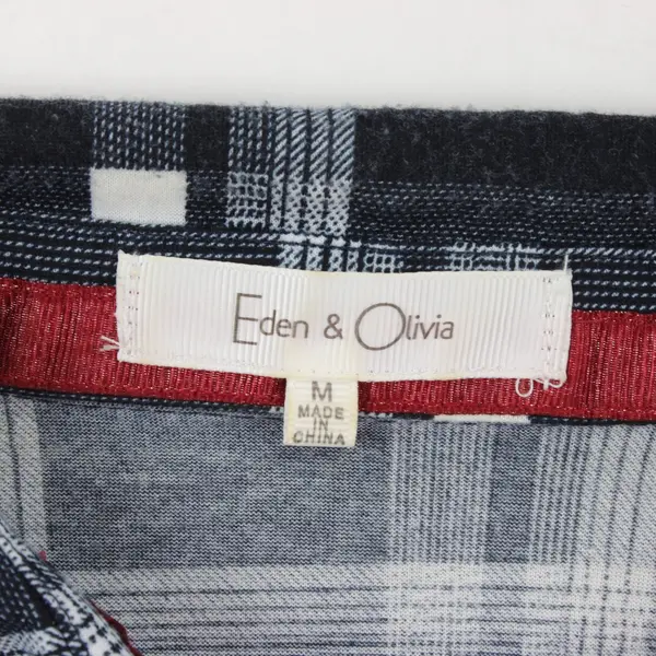 Eden & Olivia Womens Plaid Flannel Button Up Shirt Medium Black Gray White