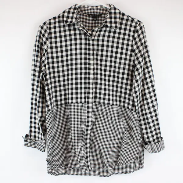 Zac & Rachel Black White Plaid Button Down Shirt Blouse Womens S