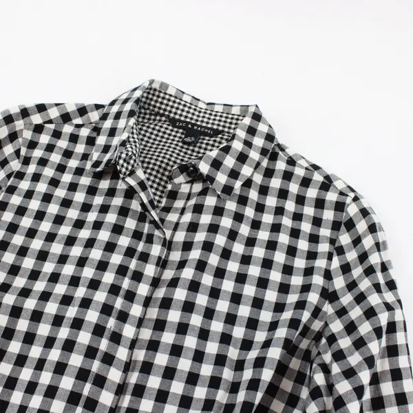 Zac & Rachel Black White Plaid Button Down Shirt Blouse Womens S