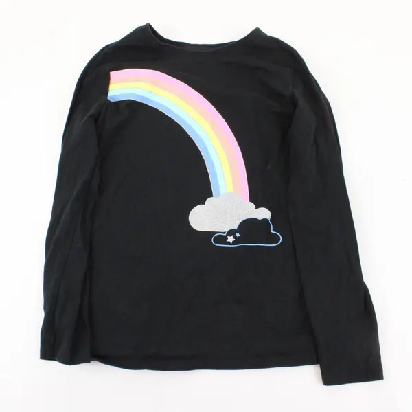 Cat & Jack Girl's Black Long-Sleeve Rainbow Shirt Glittery Accents, Size M (7/8)
