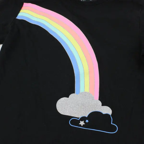 Cat & Jack Girl's Black Long-Sleeve Rainbow Shirt Glittery Accents, Size M (7/8)