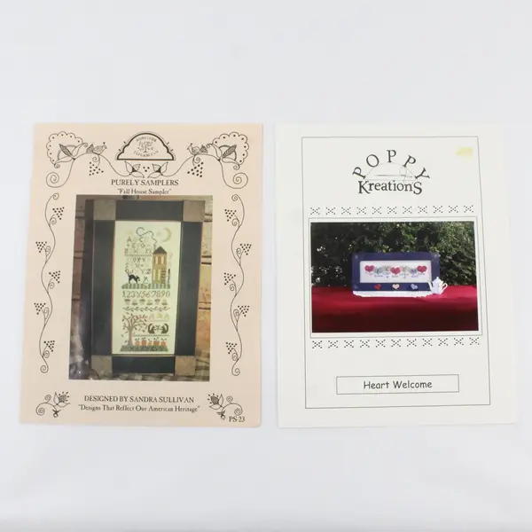Lot 2 Cross Stitch Homespun Elegance Fall Sampler Poppy Kreations Heart Welcome