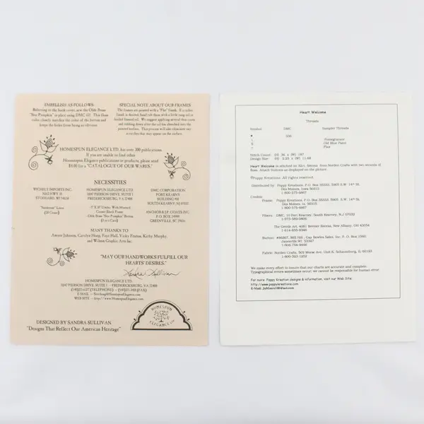 Lot 2 Cross Stitch Homespun Elegance Fall Sampler Poppy Kreations Heart Welcome