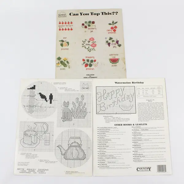Lot of 3 Vintage Cross-Stitch Pattern Leaflets Summit Bette Ashley Country