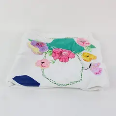 Vintage Floral Pansy Applique Tea Tablecloth 33x33 FLAWED