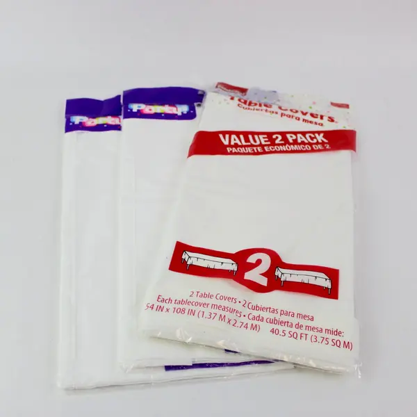 Lot of 4 The Celebrated White Plastic Tablecovers 54x108 Sealed