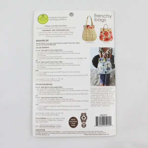 Amy Butler Midwest Modern Sewing Patterns Frenchy Bags 2007 Good