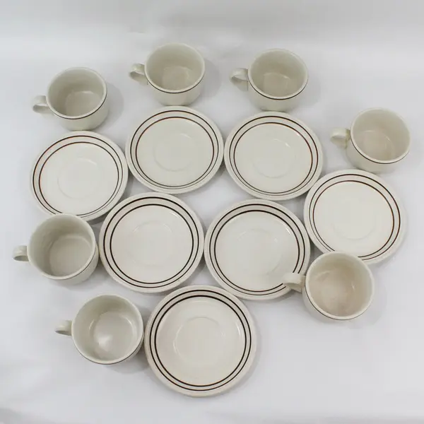 Set of 7 Johnson Brothers Table Plus Sandlewood Flat Cups and Saucers