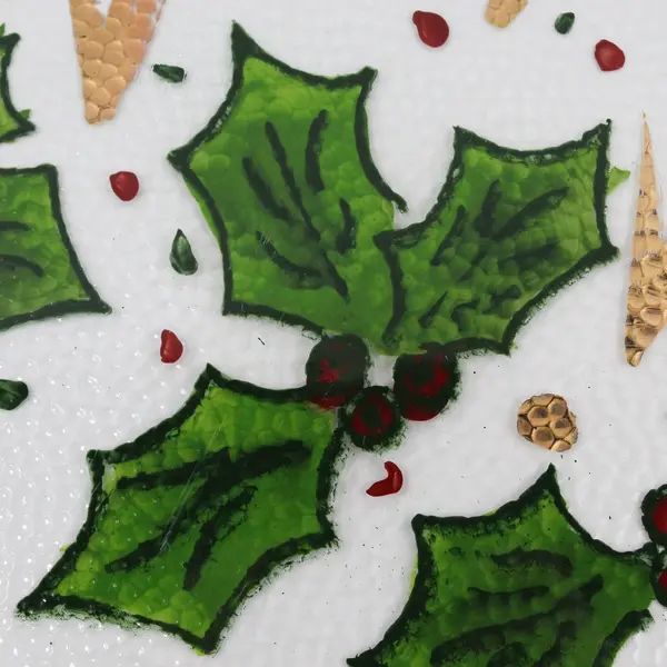 Hand-Painted Holly Berry Round Glass Christmas Platter 12.5in